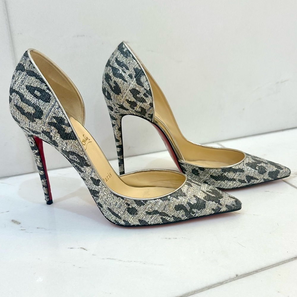 Christian Louboutin silver and black metallic heels